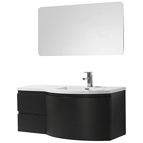 Mobile da bagno LAURANCE 1200, nero opaco - armadietto a specchio e specchio a scelta, Specchio:Senza specchio, Versione:Lavabo a destra