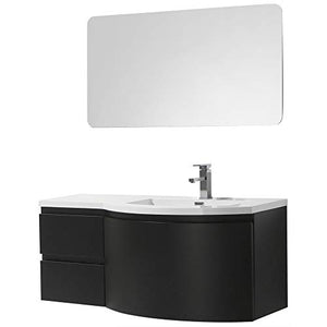 Mobile da bagno LAURANCE 1200, nero opaco - armadietto a specchio e specchio a scelta, Specchio:Senza specchio, Versione:Lavabo a destra