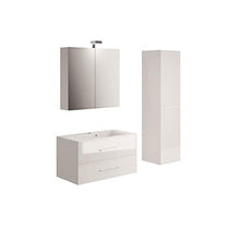 Allibert Mobili da Bagno Set Sottopensile 90 cm Lavabo Armadietto a Specchio Armadietto Laterale Pre-assemblati