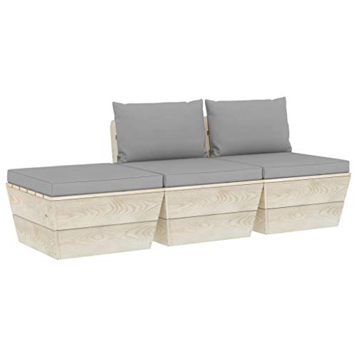 SKM Set Divani da Giardino su Pallet 3 pz con Cuscini Legno Abete (52.3kg) Grigio