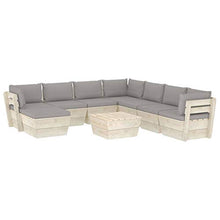 SKM Set Divani da Giardino su Pallet 9 pz con Cuscini Legno Abete (171.2kg) Grigio