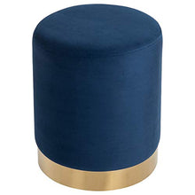 homcom Pouf Design Rotondo, Poggiapiedi Cilindrico Blu con Base Oro e Seduta Imbottita, Casa/Negozio, Ф36x42cm-Max 120kg