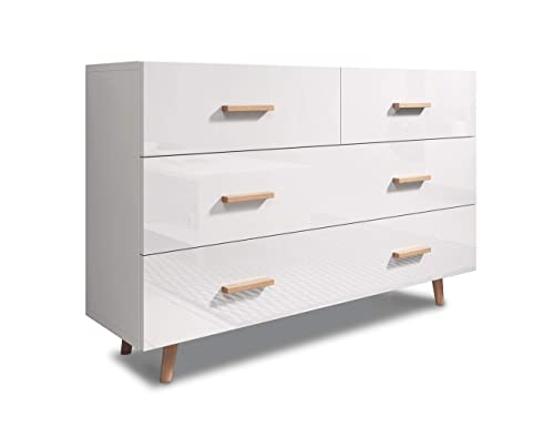 3xEliving Cassettiera minimalista scandi stile Coleus 125cm bianca, perfetta per interni moderni