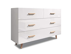 3xEliving Cassettiera minimalista scandi stile Coleus 125cm bianca, perfetta per interni moderni
