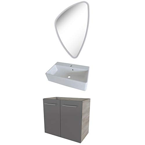 FACKELMANN - Set di mobili da bagno, 3 pezzi, con mobiletto sottolavello, 35 cm di profondità e lavabo in ceramica, 60 cm