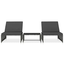 Tidyard Lettini Prendisole con Tavolo in Polyrattan, 2 pz Lettini da Giardino, Sedie a Sdraio da Giardino Grigio