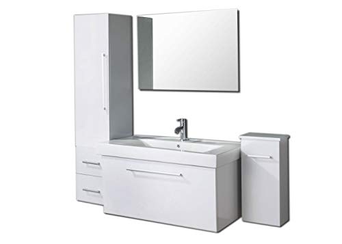 GRAFICA MA.RO SRL Mobile Bagno ARREDOBAGNO 100 CM LAVABO, Rubinetto E 2 COLONNE incl. White London