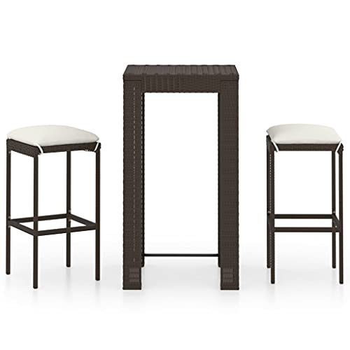 vidaXL Set Bar da Giardino 3 pz con Cuscini Polyrattan Marrone