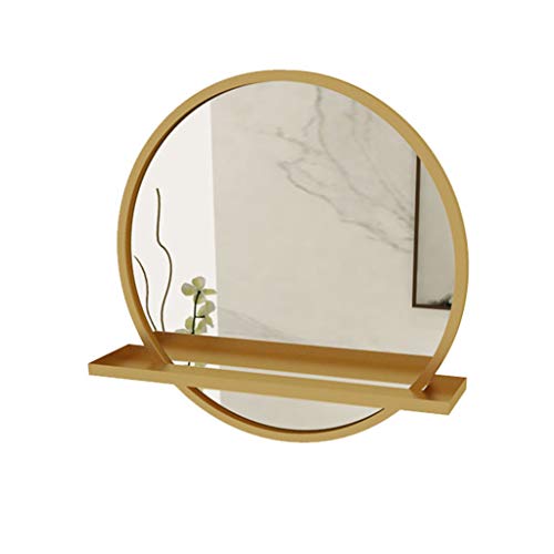 Muzi-Mirror Specchio da Bagno, Bagno di Casa con Mensola Specchio da Parete Specchio da Bagno Specchio da Trucco in Metallo in Ferro Battuto Specchio Tondo,d'oro,60CM