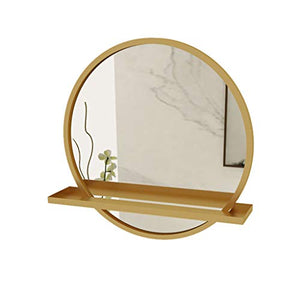 Muzi-Mirror Specchio da Bagno, Bagno di Casa con Mensola Specchio da Parete Specchio da Bagno Specchio da Trucco in Metallo in Ferro Battuto Specchio Tondo,d'oro,60CM