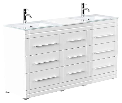 Mobile bagno a terra Vitro Modern con lavabos in vetro bianco lucido