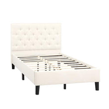 HLOEC Letto a piattaforma in morbido lino/letto matrimoniale/letto matrimoniale con testiera/copriletto (beige)