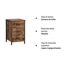 VASAGLE Comodino con 3 Cassetti, Mobile da Letto, Tavolino, per Camera da Letto, Soggiorno, 40 x 40 x 60 cm, Stile Industriale, Marrone Vintage e Nero LET509B01