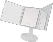 HCFSUK Specchio per Il Trucco LED Specchio per Trucco Grande - Specchio Pieghevole a Tre Ante con 1x e 2X Touch Screen Leggero con ingrandimento dimmerabile Supporto cosmetico Specchio PE