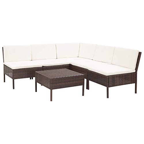 vidaXL Set Divani da Giardino 6 pz con Cuscini Elegante Robusto Sofa Modulare e Tavolino Salotto Arredi per Esterni in Polyrattan Marrone