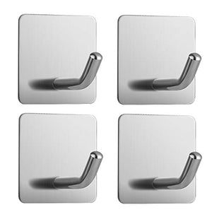 Gancio Autoadesivo, Ganci Appendiabiti in Acciaio Inox, 4 Pezzi Ganci Portasciugamani Ganci Adesivi per Bagno Cucina Porta per Appendere l'accappatoio, Borse, Vestiti, etc(Argento)