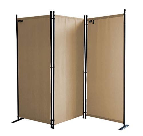 QUICK STAR Paravento da Giardino 170 x 165 cm 3 parti pieghevole Divisorio in Tessuto Protezione della Privacy Beige