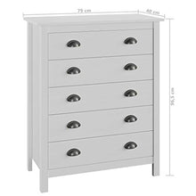 GOTOTOP Mobiletto con 5 cassetti, cassettiera Bianca in Legno di Pino Massiccio, per Soggiorno, Ingresso e Camera da Letto, 79 x 40 x 96,5 cm, Colore: Bianco