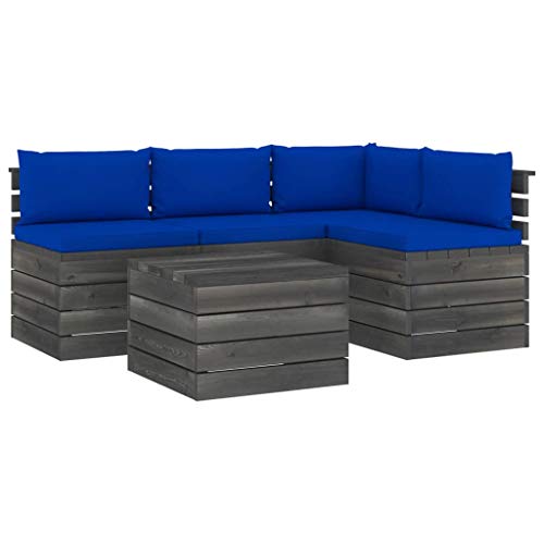 FAMIROSA Set Divani da Giardino su Pallet 5 pz con Cuscini Massello Pino-1837