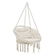 casa.pro Poltrona Sospesa con Cuscini Altezza Completa di Sostegno 135 cm Altalena Relax Poltrona Appendibile per Interno/Esterno - Supporto Fino a 150 kg - Color Crema