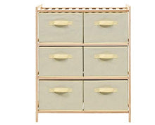 Pissente Credenza Bassa Soggiorno,Rack di stoccaggio con 6 cesti in Tessuto Mobile Contenitore Soggiorno Basso Carica 6 x 2kg Mobile Contenitore Decape Beige Cedro 59 x 28 x 75 cm