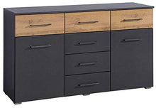 AVANTI TRENDSTORE - Bison - Comó in Legno Laminato di Colore Grigio Metallizzato/Quercia Wotan con 2 Ante e 6 cassetti. Dimensioni Lap 140x81x42 cm