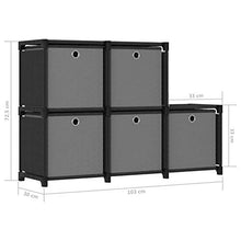 Tidyard Armadietto, Mensola con 5 Vani a Cubo e Scatole, Cassettiera Componibili, Cassetti e Scaffali, in Tessuto 103x30x72,5 cm Nero e Grigio