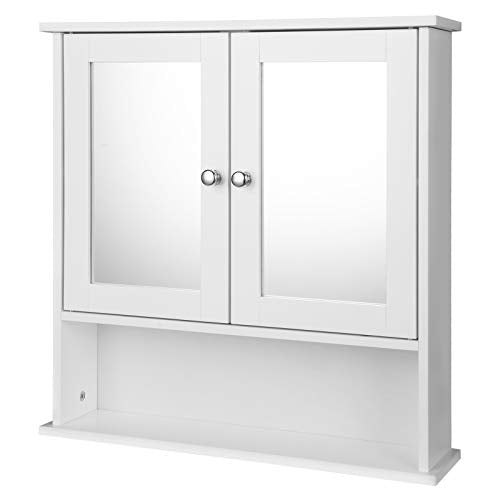 EUGAD Mobiletto Pensile da Bagno con Specchio Salvaspazio Armadietto da Lavabo con Due Porte 56 * 13.5 * 58.5cm Bianco 0020WY