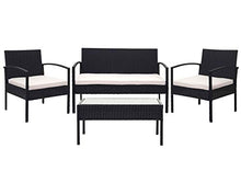 Mendler Salottino da Esterno Giardino HWC-F56 polyrattan - Nero con Cuscini Avorio