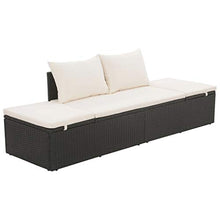 Festnight Lettino Prendisole Reclinabile da Giardino Esterno in Polirattan Nero con Schienale e Cuscini,Lettino da Sole da Giardino in Rattan,Divano da Giardino 3 Posti in Rattan 195x60x60cm