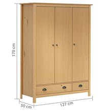 vidaXL Armadio a 3 Ante Hill Range 127x50x170cm Legno Massello di Pino