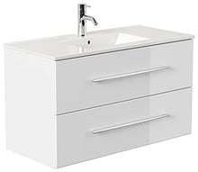 Set di mobili da bagno Firenze 100 (3 parti/A) bianco lucido e. specchio a LED