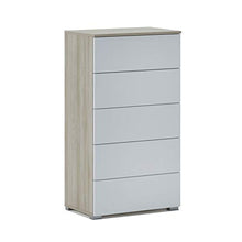 Utah Comò 5 Cassetti, Comò Cassettiera Camera Da Letto, Cassettiera In Legno, 108.5 x 60 x 37.8 cm, Bianco e Rovere