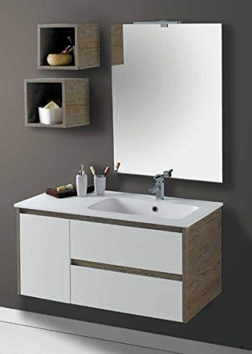 Set Mobile Lavabo Sx Specchio LED Arredo Bagno Moderno Alabama105 CERAMICHEMIRANDA-Bianco Antico