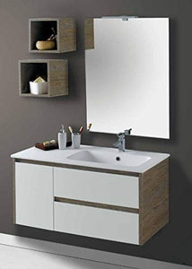 Set Mobile Lavabo Sx Specchio LED Arredo Bagno Moderno Alabama105 CERAMICHEMIRANDA-Bianco Antico