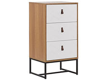 Beliani Cassettiera Legno Chiaro Gambe in Metallo Bianco Portaoggetti 91 x 49 cm