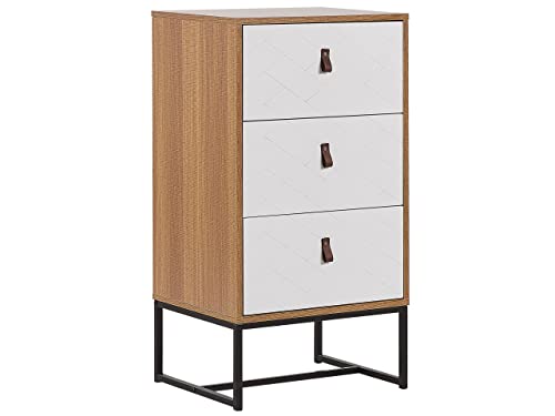 Beliani Cassettiera Legno Chiaro Gambe in Metallo Bianco Portaoggetti 91 x 49 cm