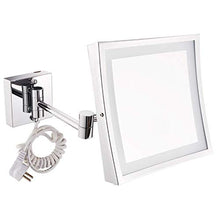 SHY Specchio per Il Trucco a LED da Parete, Specchio da Bagno, Lente d'Ingrandimento 3X Pieghevole in Acciaio Inossidabile, Specchio da Barba, Quadrato, Argento