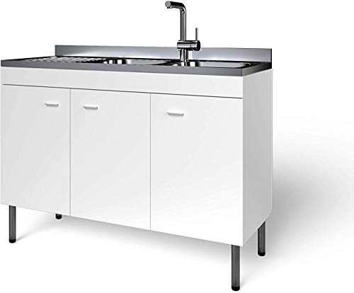 Bricozone Tromso Mobile per Cucina Sottolavello Armadietto con 3 Ante Mobiletto in Legno per Sottolavabo Design Moderno per Lavandino Dimensione 118 x 46 x 65 cm Colore Bianco