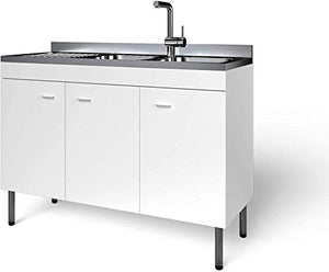 Bricozone Tromso Mobile per Cucina Sottolavello Armadietto con 3 Ante Mobiletto in Legno per Sottolavabo Design Moderno per Lavandino Dimensione 118 x 46 x 65 cm Colore Bianco