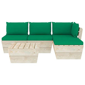 SKM Set Divani da Giardino su Pallet 5 pz con Cuscini Legno Abete (88.4kg) Verde-3461