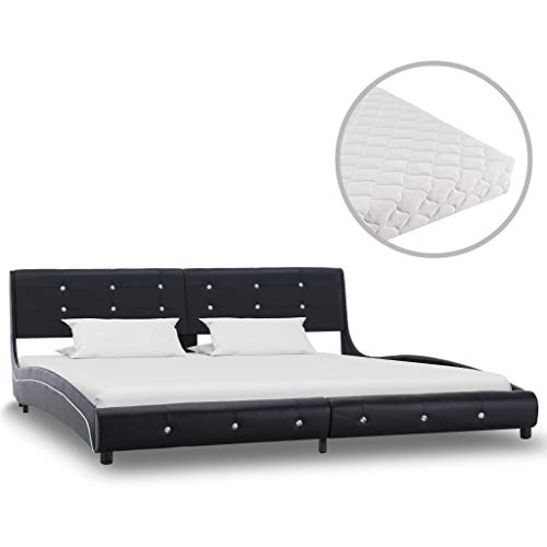 SKM Letto con Materasso Nero in Similpelle 180x200 cm (54.75kg)