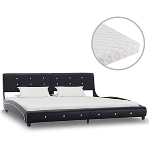 SKM Letto con Materasso Nero in Similpelle 180x200 cm (54.75kg)
