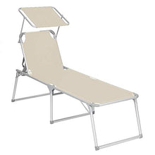 SONGMICS Lettino Prendisole Grande, Sdraio Pieghevole, 65 x 200 x 48 cm, Max Portata 150 kg, con Parasole e Schienale Reclinabile, per Giardino Terrazzo Balcone, Beige GCB26BE