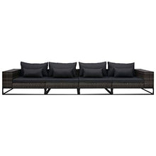 Tidyard 4 pz Set Divano da Giardino, Divano da Soggiorno, 4 Divani con Cuscini, Set Divani Modulari da Giardino per Esterno, Salottino da Giardino in Polyrattan Grigio