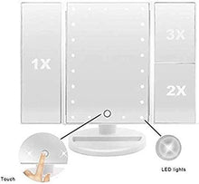 YYHAD - Specchio cosmetico per trucco, con 21 luci a LED, 2 x 3 x ingrandimento, a tre pieghe, illuminato, dimmerabile, specchio cosmetico