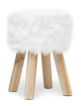 Sgabello in Pelliccia Poggiapiedi da Divano Scarpe Sgabello Puff Imbottito Rotondo 4 Gambe in Legno Massello Moderno Design per Camera da Letto Soggiorno Corridoio Bianca