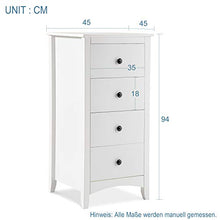 Q-HL Comodino Cabinetto Bianco Comodino con 4 Cassetti Cassettiera con Gambe in Legno Credenza per Camera da Letto Bagno Soggiorno Vivaio, 45 X 45 X 94 Cm