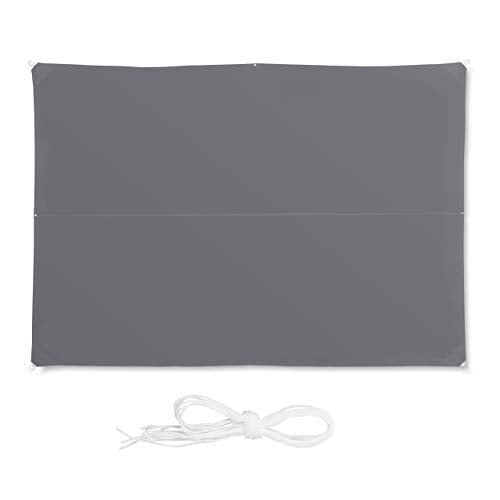 Relaxdays, Grigia Tenda a Vela Rettangolare, Idrorepellente, Anti UV, Corde di Supporto, Terrazza e Giardino, LxP: 3x4 m, 3 X 4 M