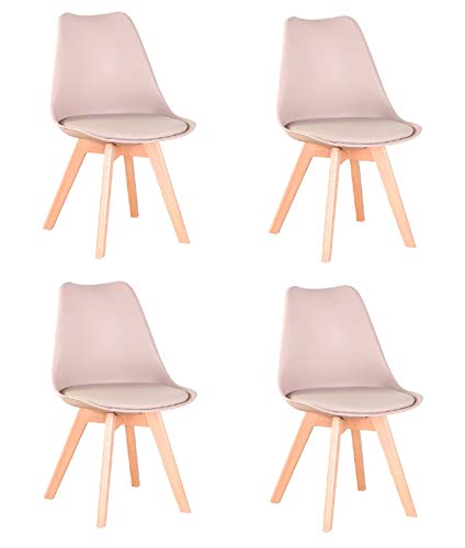 Luckeu - Set di 4 sedie imbottite per sala da pranzo, soggiorno, camera da letto, cucina, salotto, colore: cachi